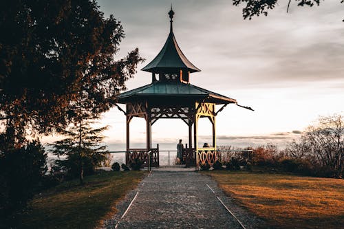 View of a Pavilion at Sunset