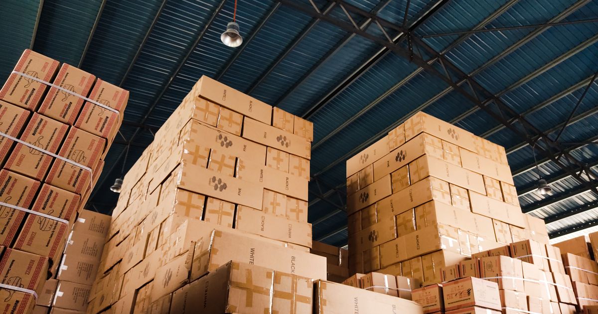 Stacked boxes in a warehouse