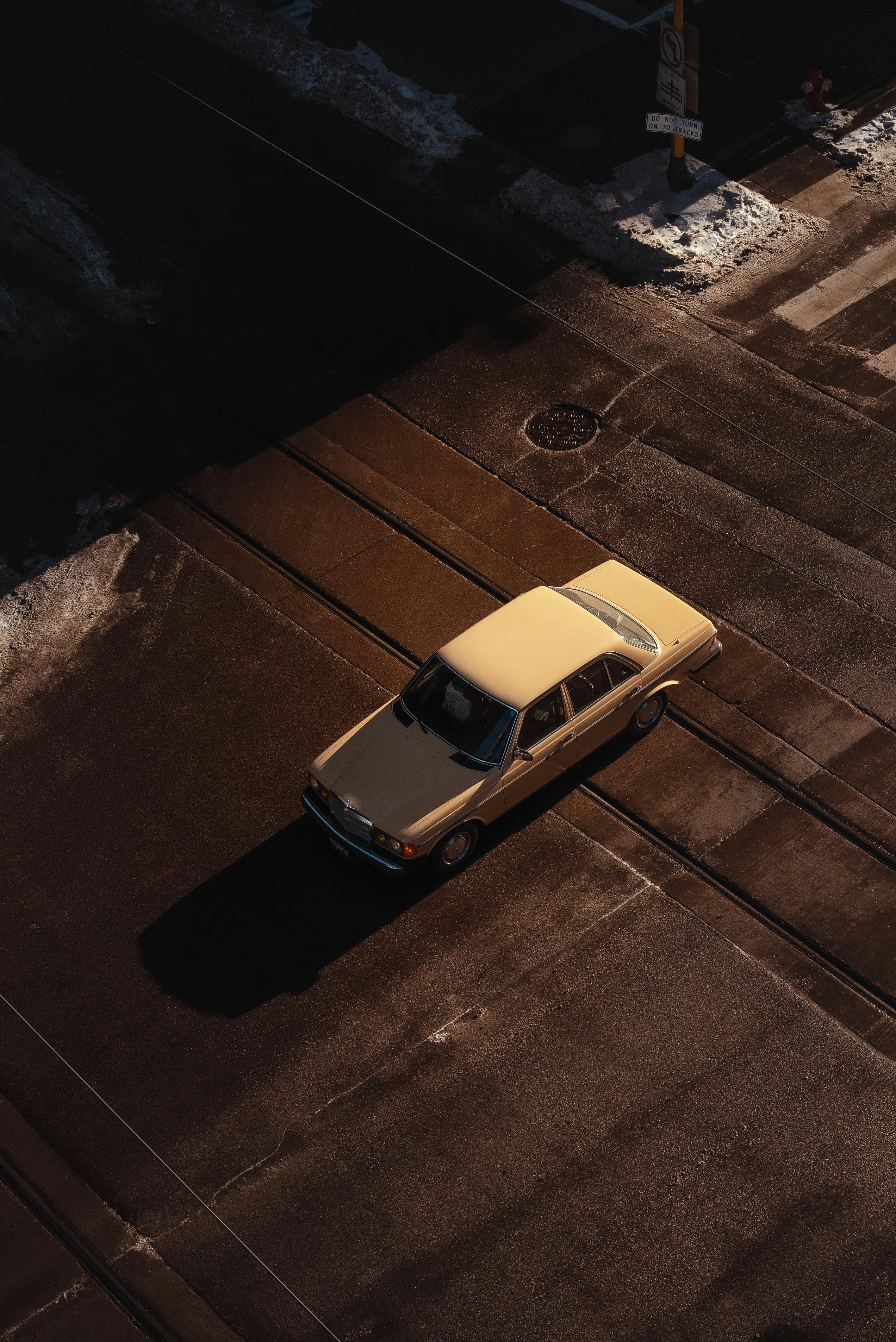 high angle shot of a car