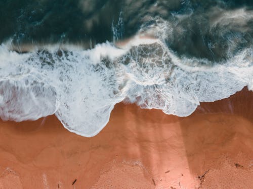 Top View of Waves in a Beach