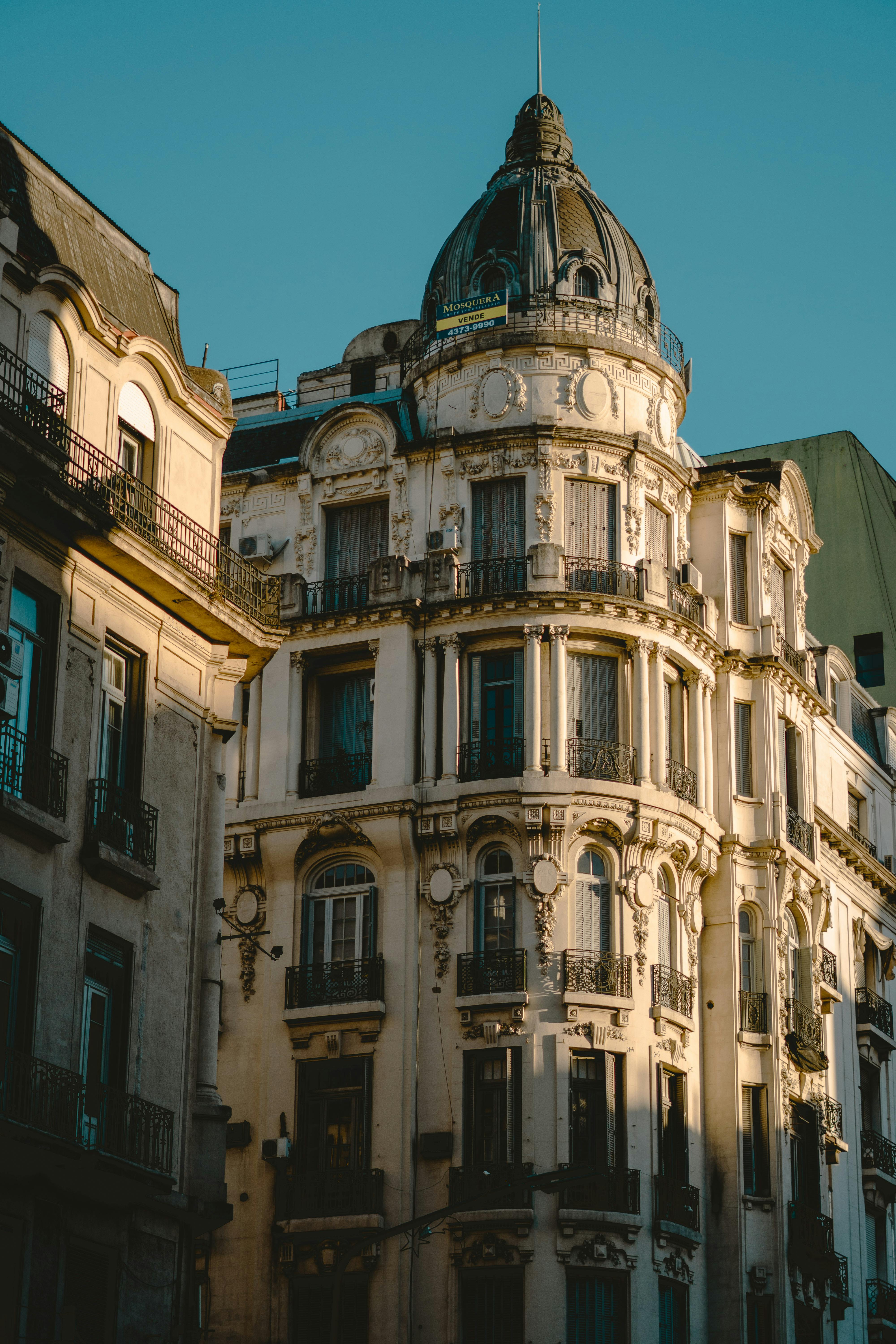 Elegant historic building facade with ornate details in Buenos Aires, Argentina.
