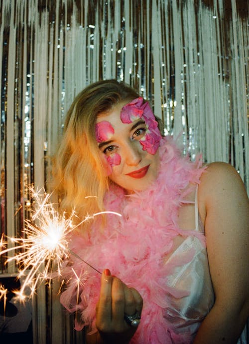 Beautiful Woman Holding a Sparkler