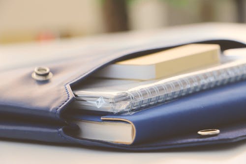 Spiral Notebook on Blue Leather Pouch