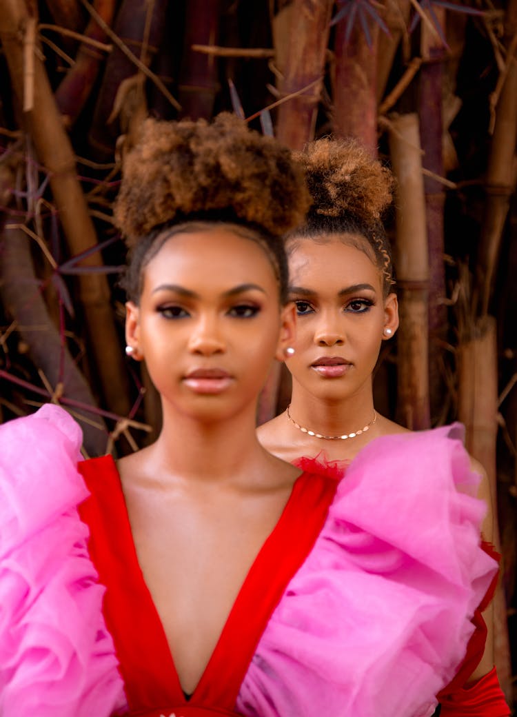 Portrait Of Women Wearing Their Hair In Bun