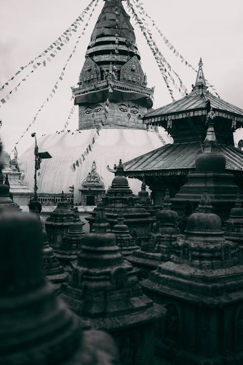 Základová fotografie zdarma na téma buddhismus, černobílý, chrám
