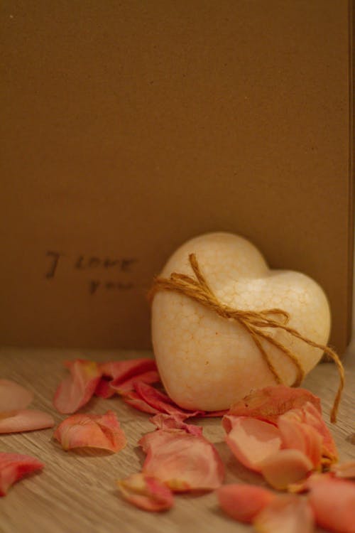 Photograph of a Heart Shaped Styrofoam Near Flower Petals