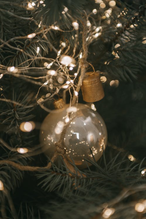 Close Up Photo of Christmas Lights and a Christmas Ball · Free Stock Photo