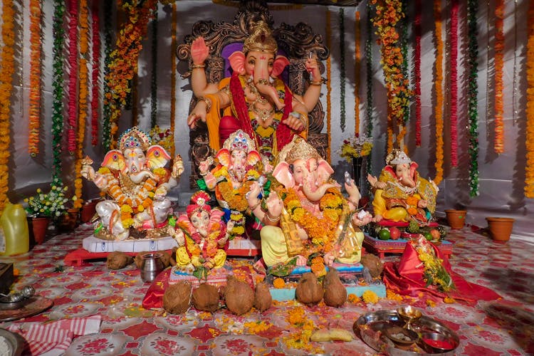 Ganesh Figurines In Close Up Shot