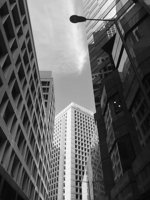 Foto stok gratis bangunan bertingkat tinggi, grayscale, hitam & putih