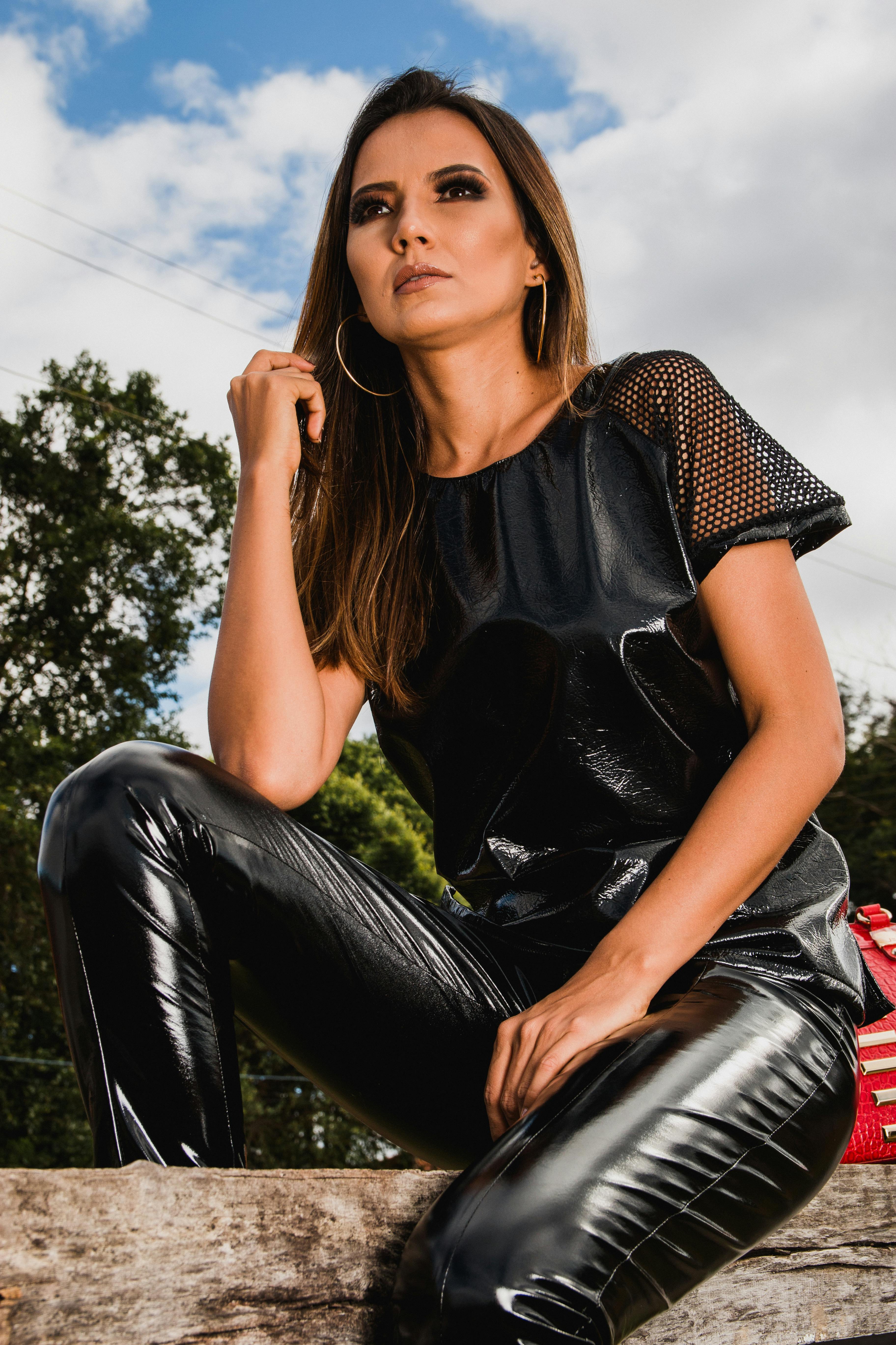 women in leather pants