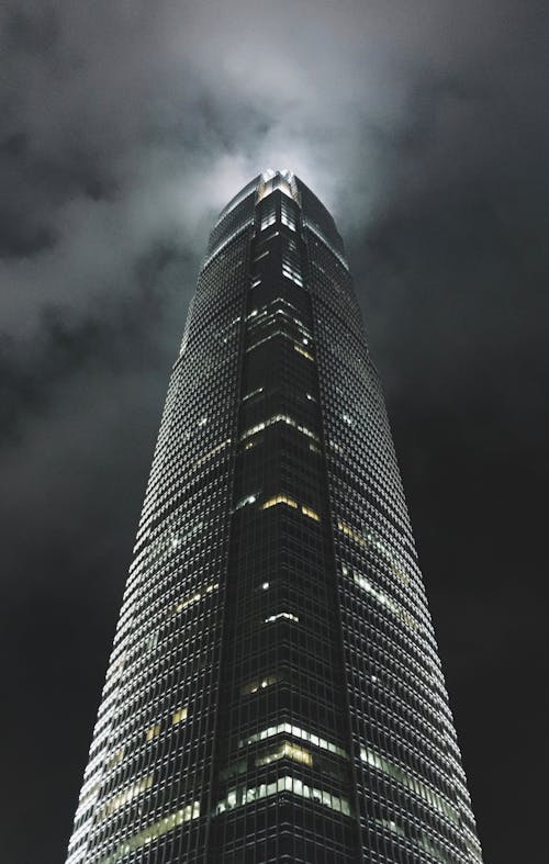 Low Angle View of a Skyscraper in Hong Kong, China 