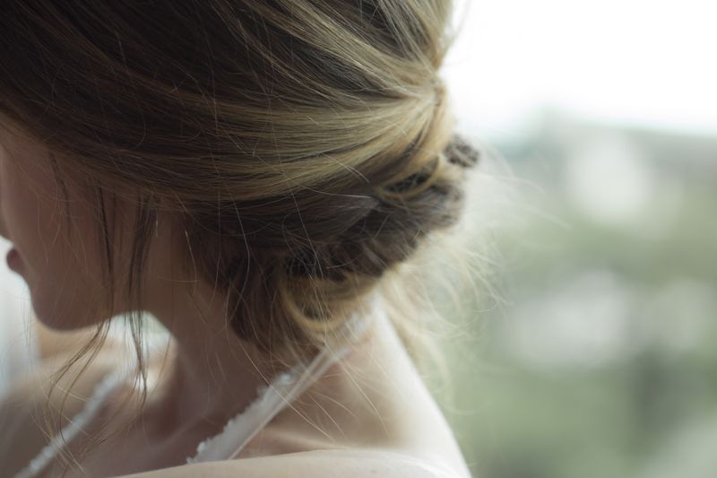 Close-up of an elegant blonde updo hairstyle