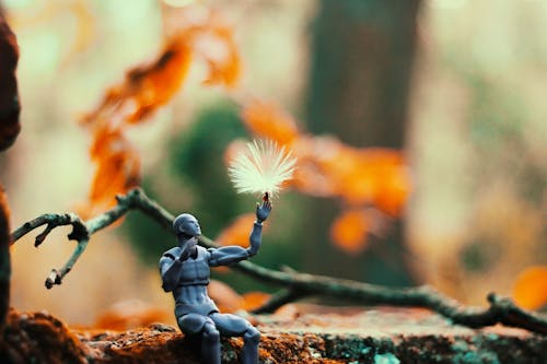 Free Sitting Gray Action Figure Beside Brown Tree Branch Stock Photo