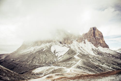 Snow Covered Mountain Under Cloudy Sky