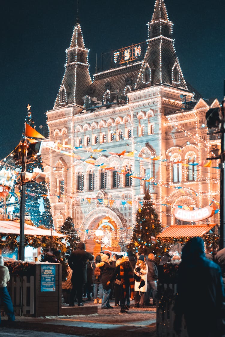 Illuminated Castle In An Amusement Center 