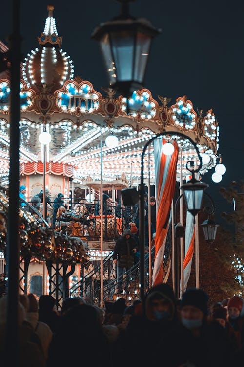 Free Illuminated Carousel during Nighttime  Stock Photo