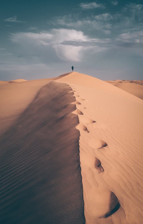 Free Person Walking on Sand Dune Stock Photo