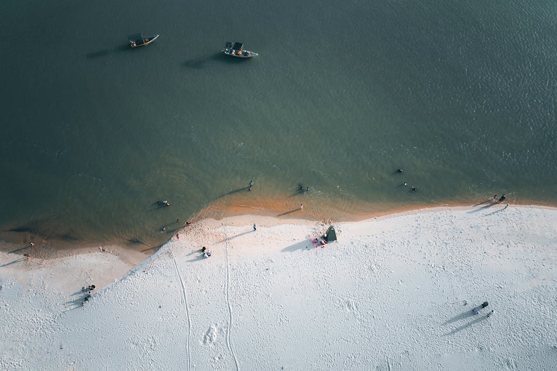 Aerial View of People on Beach