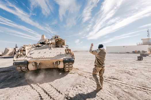 Soldier and Tank on Desert