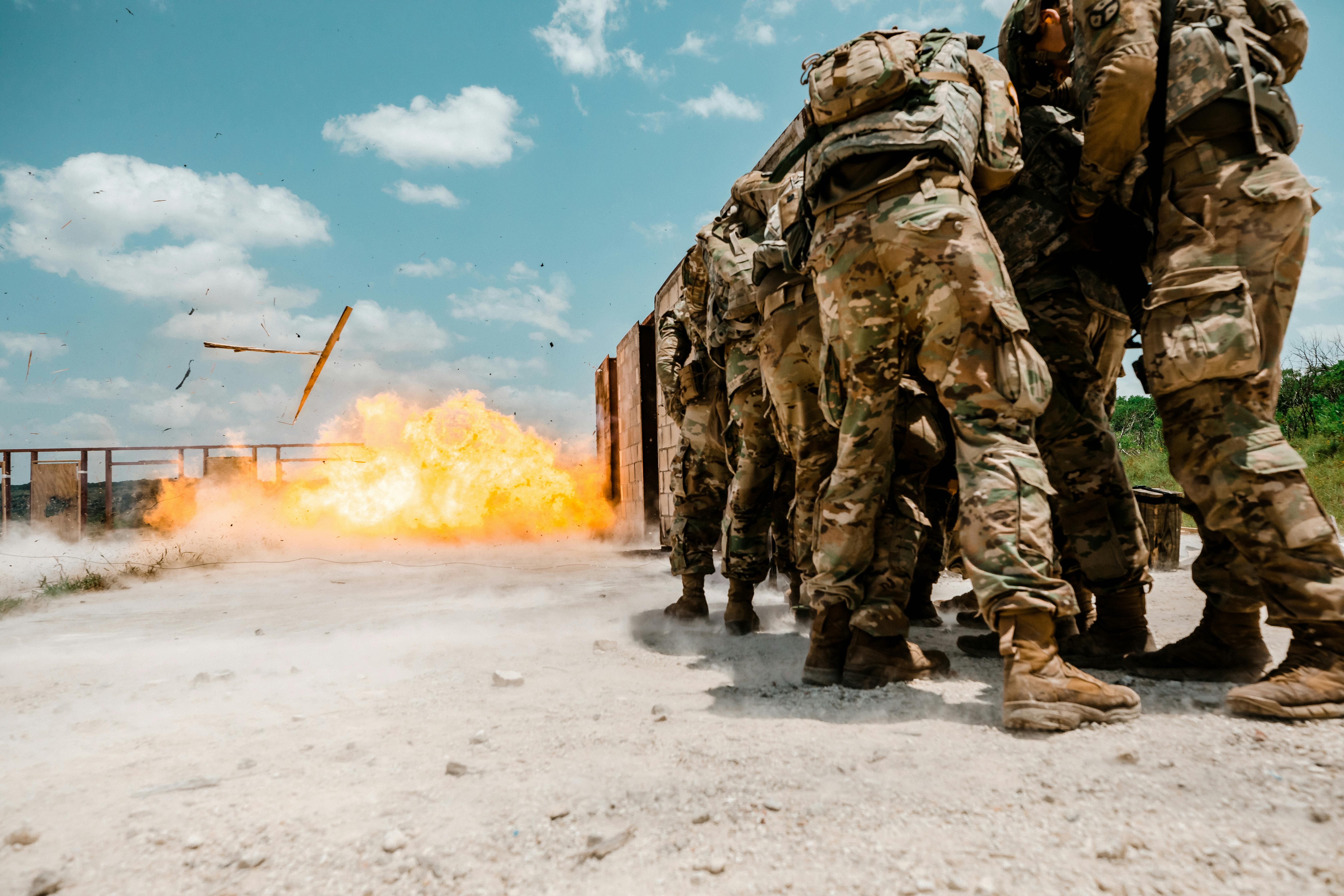 Soldiers Near an Explosion