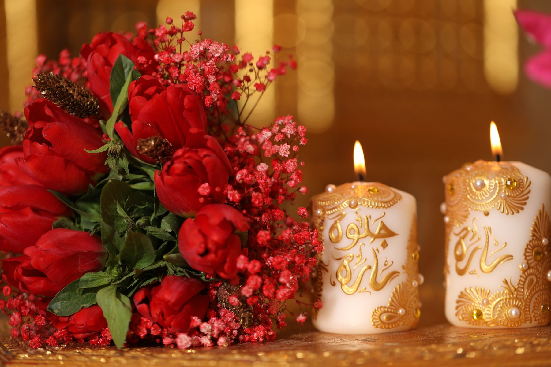 Small Valentine's candles displayed within an interior