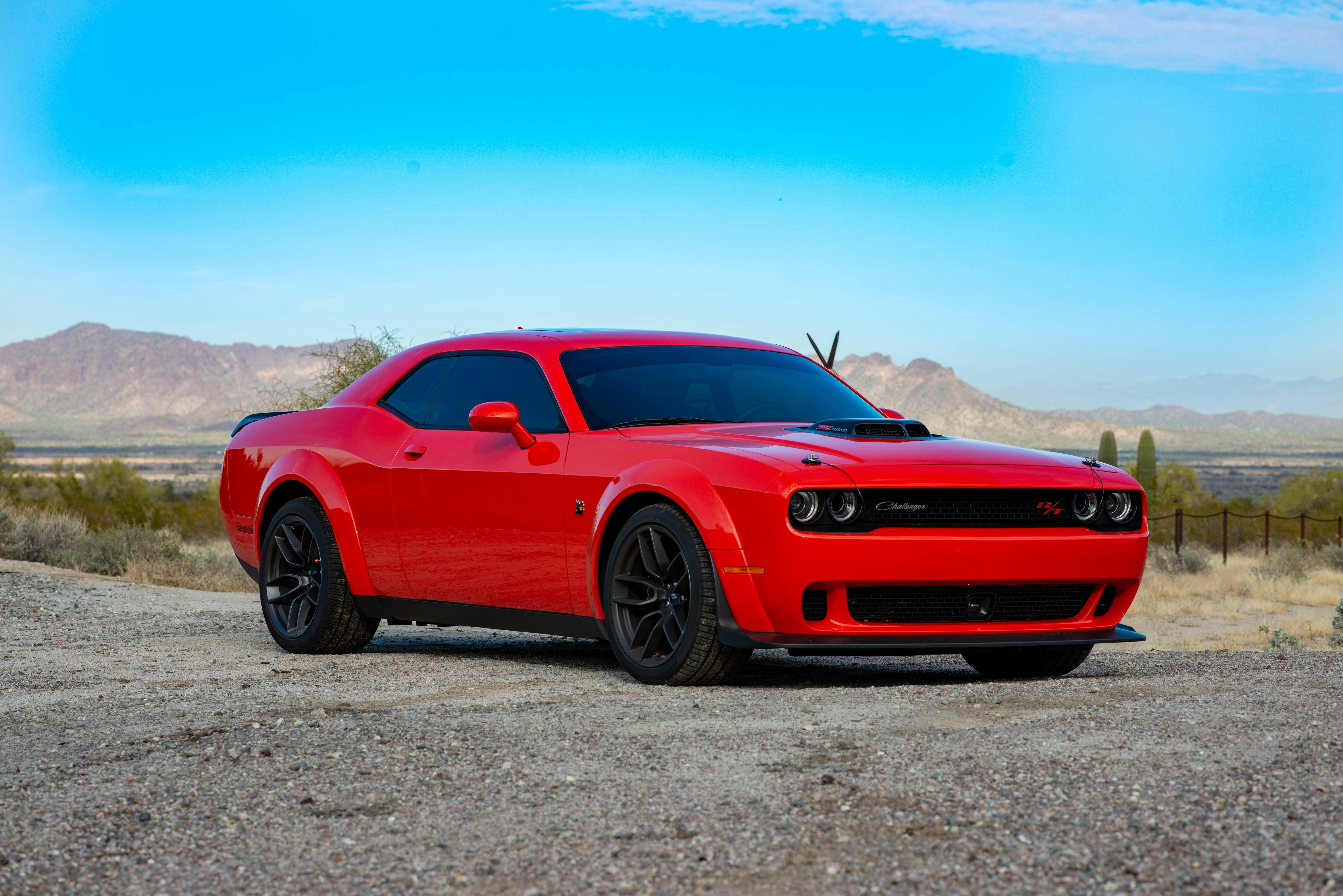 Dodge Challengers in Front of the Entrance to the Car Dealership