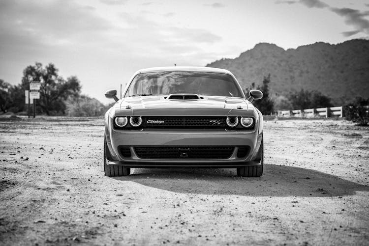 Black And White Of A Dodge Challenger