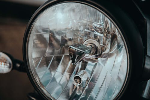 Motorcycle Headlight in Close-Up 