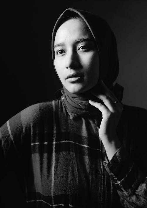 Black and White Woman in Headscarf