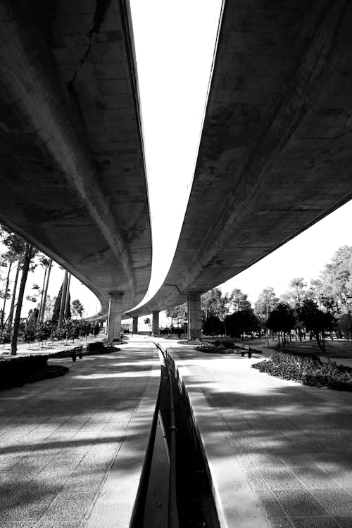 Kostnadsfria Kostnadsfri bild av bro, gata, gråskale Stock foto