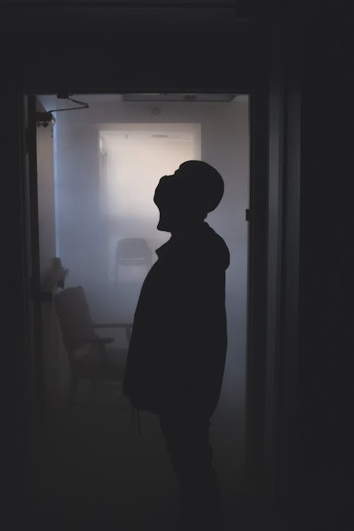Free Silhouette of Person Standing on a Hallway  Stock Photo