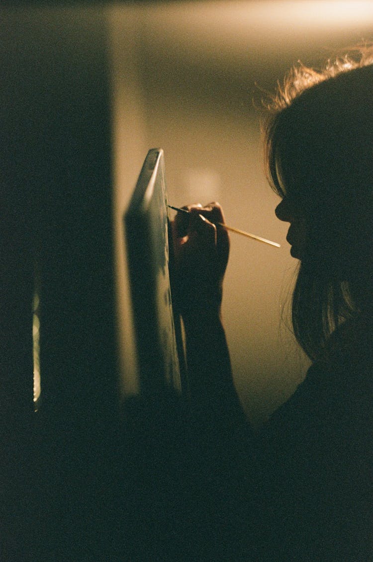 Silhouette Of Person Doing A Painting