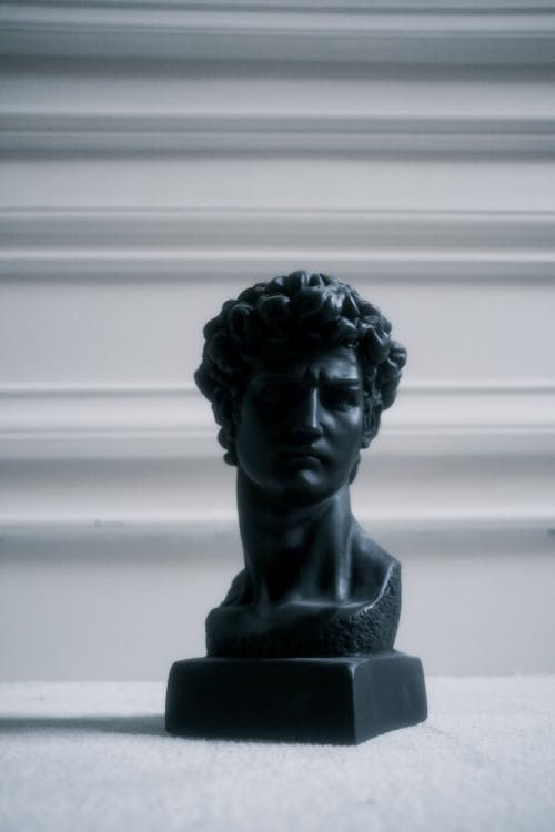 A Black Colored Sculpture of a Man's Head