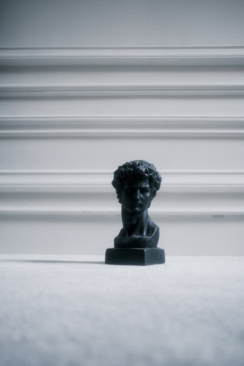 Black Head Bust on White Surface