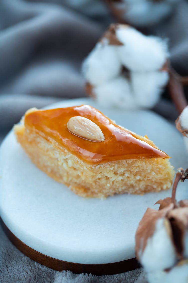 Basbousa Cake On White Plate 