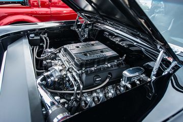 Engine bay with lighting and exterior detail