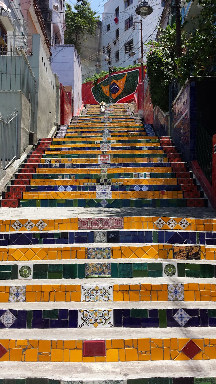 Concrete Staircase With Colorful Tiles 