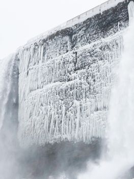 Icy wall of Niagara Falls, New York, showcasing winter's beauty.