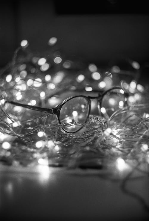 An Eyewear in the Middle of String Lights