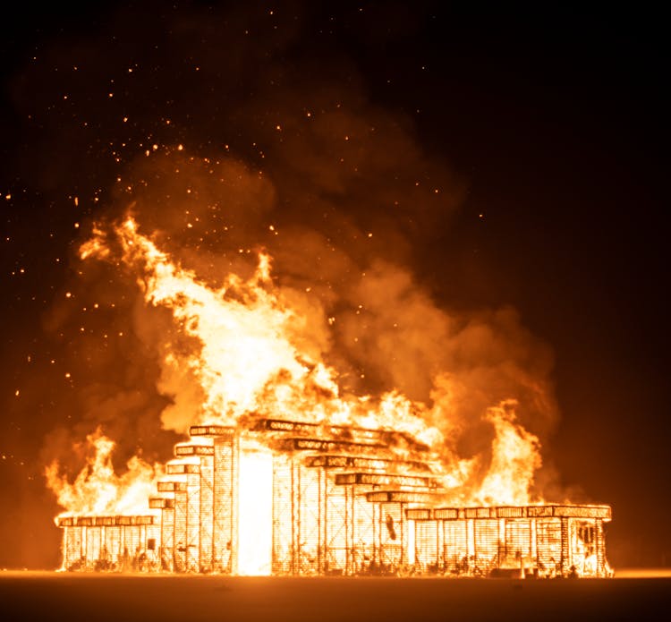 Burning Building At Night