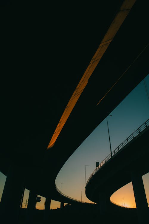 Silhouette of Two Bridges during Sunset