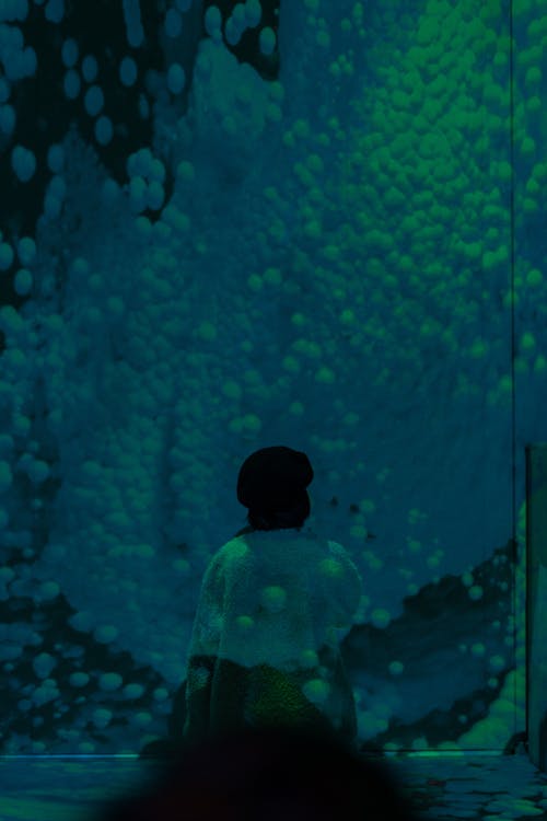 Person Standing in Front of a Glass Window Inside an Oceanarium