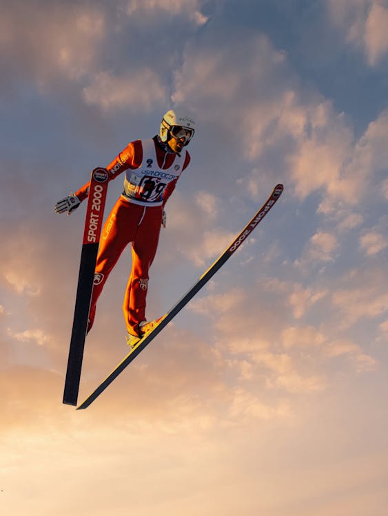 Free Ski Jumper and the Sky Stock Photo