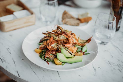 Seafood Based Dish Served on White Plate