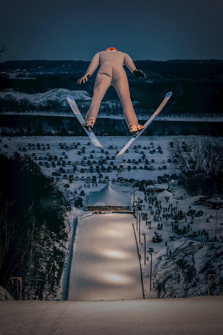 Ski Jumper During A Jump