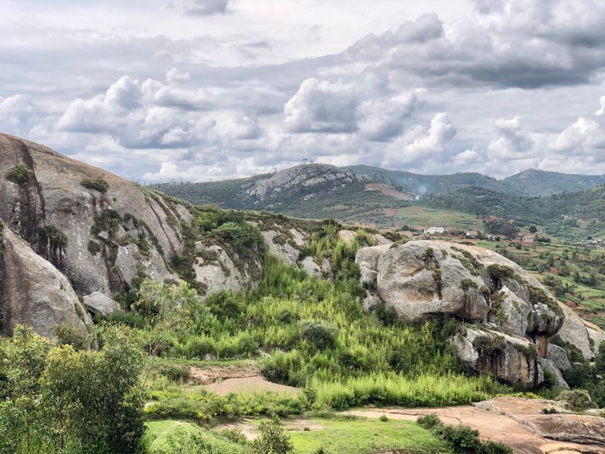 Breathtaking view of rocky terrain and lush greenery under a cloudy sky in Ambatomanga.