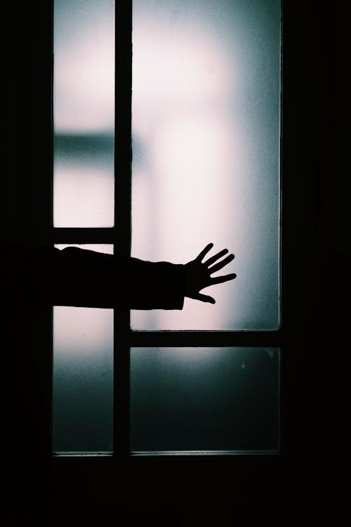 Silhouette of Human Hand with Door as Background