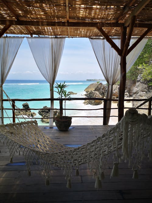 Beach Pavilion with a Hammock on a Tropical Coast