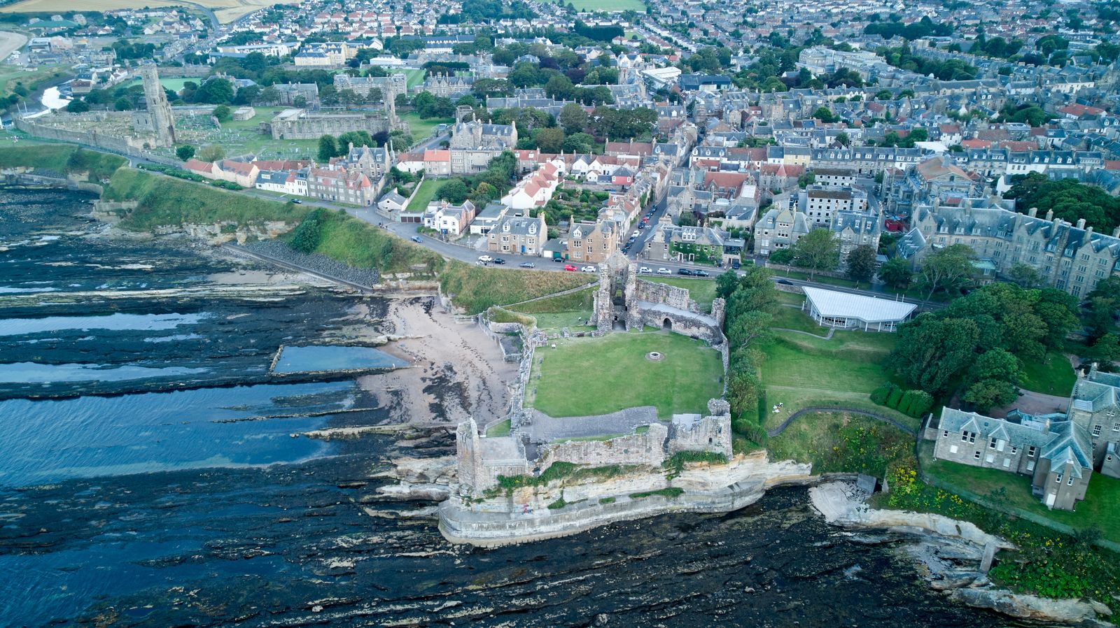 Aerial view of St Andrews and the Fife coastline