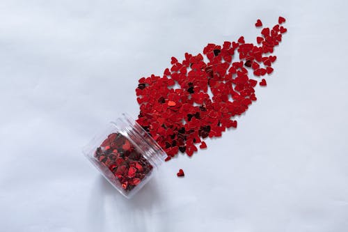 Close up of Red Hearts Decorations